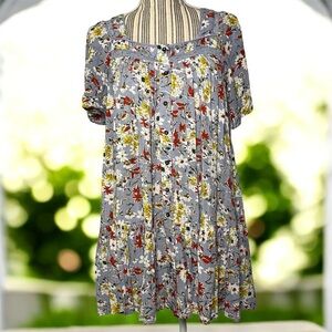 Easel Floral Cottagecore Babydoll Tunic Dress Flowy Peasant Boho Sz Small